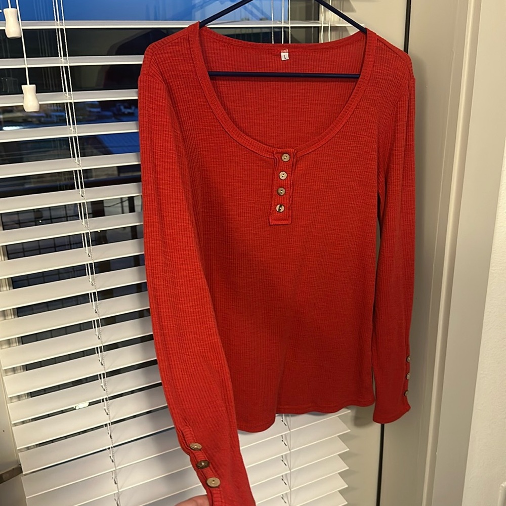 Red Buttoned Long Sleeve